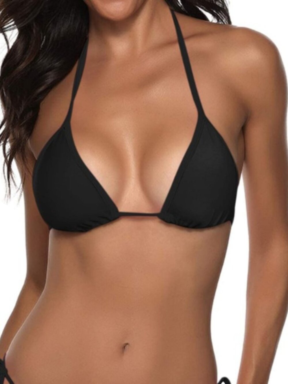 Suvimuga Triangle Bikini Top Push up Padded Halter Top Black XL